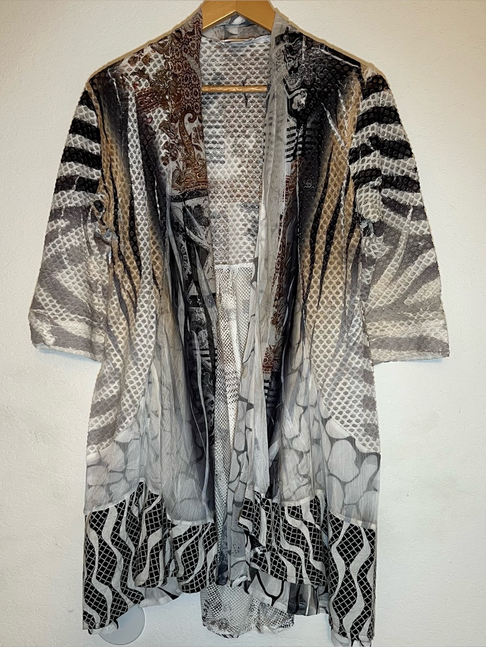 Kamana Kimono Whispering Tales Open Cardigan Lg Earthy Fairy Mesh Patchwork Mult